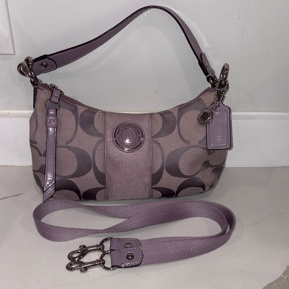 Coach Lavender Signature stripe Demi shoulder/crossbody